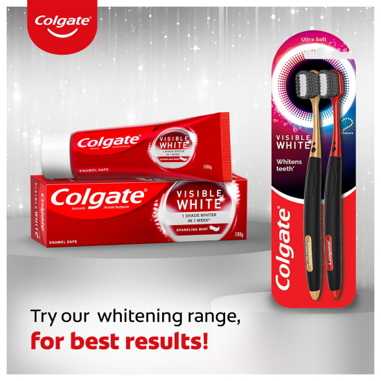 Colgate Visible White Toothpaste 200g (100g x Pack of 2) Teeth Whitening Starts in 1 week, Safe on Enamel, Stain Removal and Minty Flavour for Fresh Breath