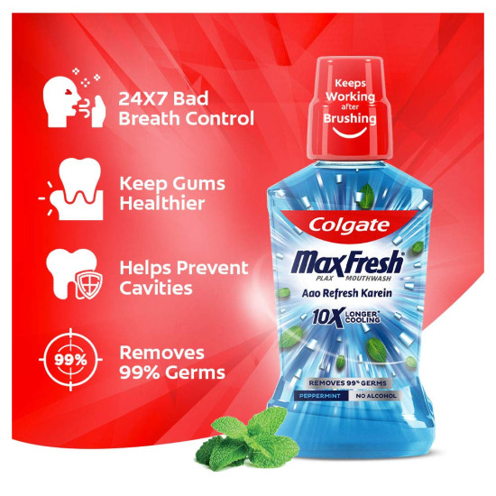 Colgate Maxfresh Plax Antibacterial Mouthwash, 24/7 Fresh Breath - 500ml, (Pepper Mint)