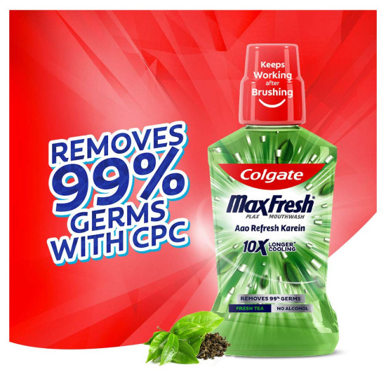 Colgate Maxfresh Plax Antibacterial Mouthwash, 24/7 Fresh Breath with Natural tea extracts - 500ml, (Fresh Tea)