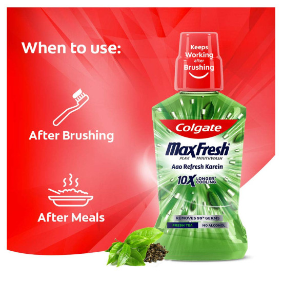 Colgate Maxfresh Plax Antibacterial Mouthwash, 24/7 Fresh Breath with Natural tea extracts - 500ml, (Fresh Tea)