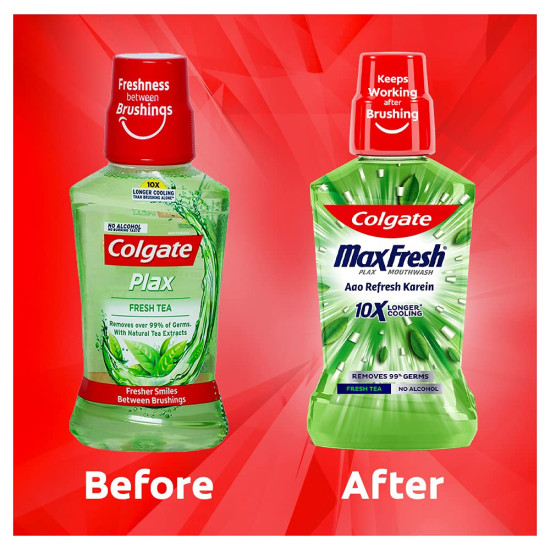 Colgate Maxfresh Plax Antibacterial Mouthwash, 24/7 Fresh Breath with Natural tea extracts - 500ml, (Fresh Tea)