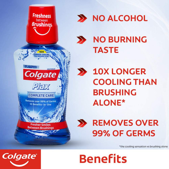 Colgate Plax Antibacterial Mouthwash, 24/7 Fresh Breath, Liquid - Pack Of 250Ml, (Complete Care)