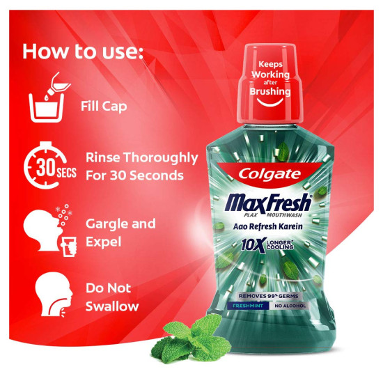 Colgate Maxfresh Plax Antibacterial Mouthwash, 24/7 Fresh Breath - 500ml, (Fresh Mint)