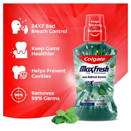 Colgate Maxfresh Plax Antibacterial Mouthwash, 24/7 Fresh Breath - 500ml, (Fresh Mint)