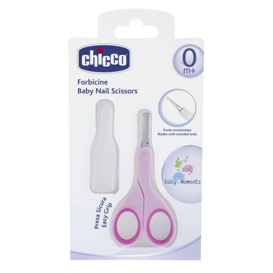 Chicco Baby Nail Scissor with Rounded Blade Ends for Safety, Easy Grip Handle, Grooming Accessory for Newborn Babies 0m+ (Pink)