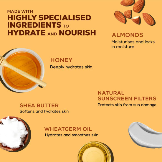 Joy Honey & Almonds Advanced Nourishing Lightweight Summer Body Lotion 300ml With Shea Butter For Summers | Natural Sunscreen Filters | Suitable for Normal to Dry Skin