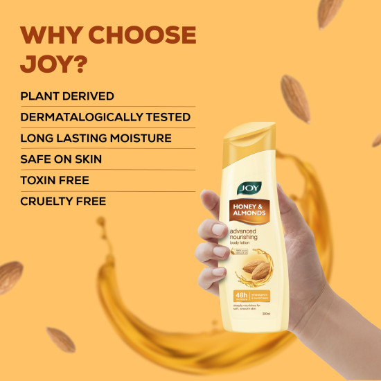 Joy Honey & Almonds Advanced Nourishing Lightweight Summer Body Lotion 300ml With Shea Butter For Summers | Natural Sunscreen Filters | Suitable for Normal to Dry Skin