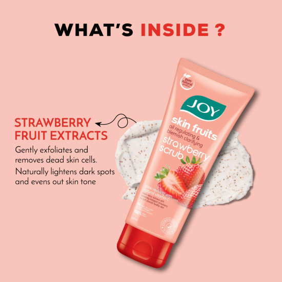 Joy Strawberry Face & Body Scrub for Blackhead Removal & Oil Control - 200gm | Exfoliating Scrub with Vitamin C, Controls Excess Oil & Removes Blemishes | 100% Vegan & Gentle on Skin