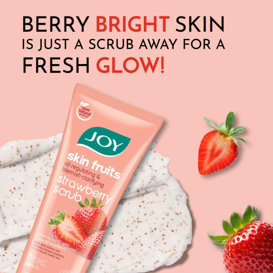Joy Strawberry Face & Body Scrub for Blackhead Removal & Oil Control - 200gm | Exfoliating Scrub with Vitamin C, Controls Excess Oil & Removes Blemishes | 100% Vegan & Gentle on Skin