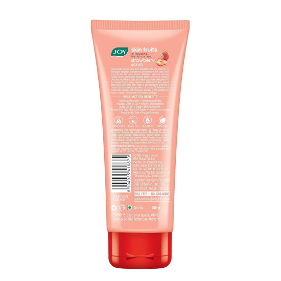 Joy Strawberry Face & Body Scrub for Blackhead Removal & Oil Control - 200gm | Exfoliating Scrub with Vitamin C, Controls Excess Oil & Removes Blemishes | 100% Vegan & Gentle on Skin