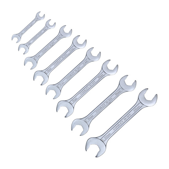 STANLEY 70-379E 8-piece Matte Finish Chrome Vanadium Steel Double Open-End Spanner Set with Maxi-Drive System, Anti-Slip & Anti-Corrosion properties, GREY