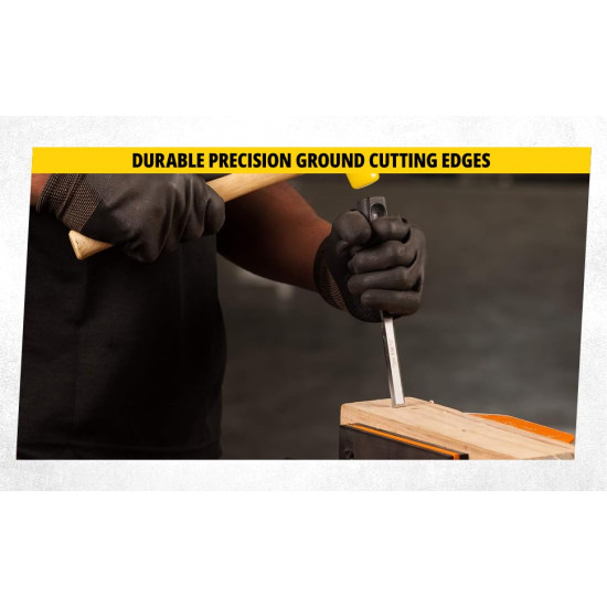 STANLEY 16-089 3-Piece Wood Chisel Set with Anti-Rust Properties for Shaping & Cutting Wood Surfaces - 1/2x7 3/4,3/4x7 3/4,1x7 3/4, GREY & BLACK (Made in Singapore)