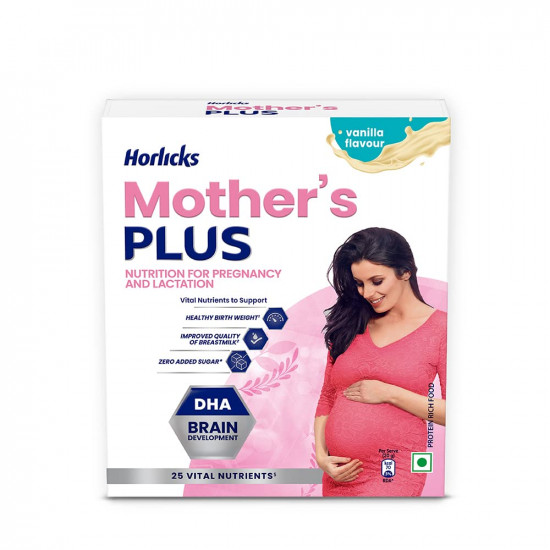 Horlicks Mother's Plus Vanilla 200g Refill, No Added Sugar | Protein Powder for Pregnancy, Breastfeeding | Health Drink with DHA for Brain Development