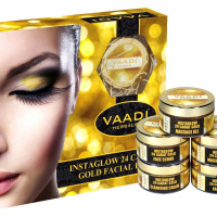 Vaadi Herbals Gold Facial Kit (24 Carat Gold Leaves, Marigold, Wheatgerm Oil, Lemon Peel Extract), 270g
