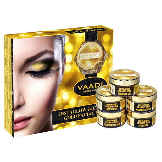 Vaadi Herbals Gold Facial Kit (24 Carat Gold Leaves, Marigold, Wheatgerm Oil, Lemon Peel Extract), 270g