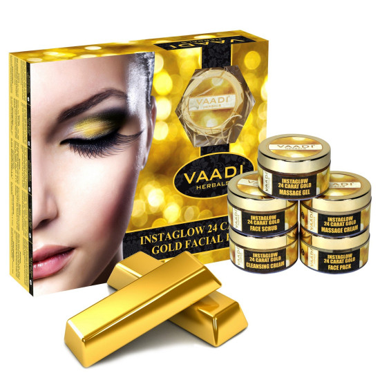 Vaadi Herbals Gold Facial Kit (24 Carat Gold Leaves, Marigold, Wheatgerm Oil, Lemon Peel Extract), 270g