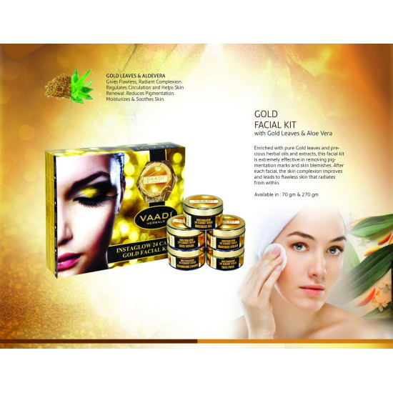 Vaadi Herbals Gold Facial Kit (24 Carat Gold Leaves, Marigold, Wheatgerm Oil, Lemon Peel Extract), 270g