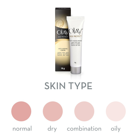 Olay Age Protect |with Salicylic Acid, Aloe Vera Extract, BHA |Stimulates skin's renewal process, gives radiant, younger looking skin |Suitable for Normal, Dry, Oily & Combination skin |18 gm