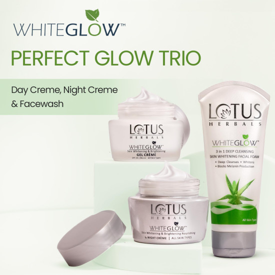 Lotus Herbals Whiteglow Day And Night Face Cream Pack with Face Wash | For Glowing Skin| For Oily, Dry & Combination Skin | Reduce Dark Spots| For Women and Men| 220g
