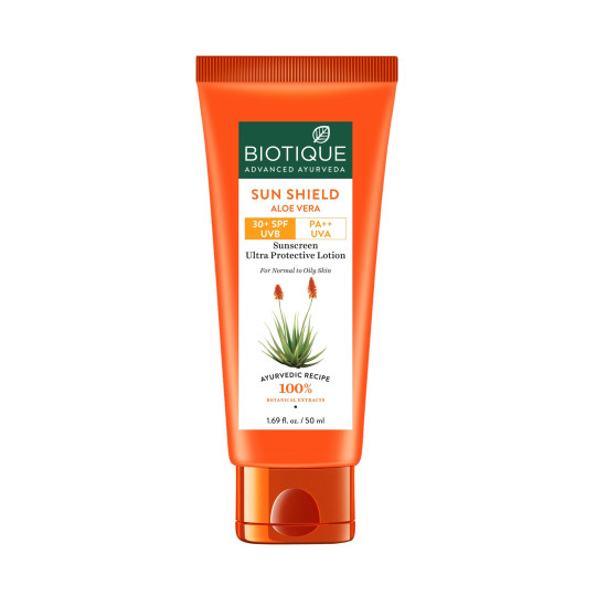 Biotique Bio Aloe Vera 30+ Spf UVA/UVB Sunscreen Ultra Soothing Body Lotion For Combination Skin, 50Ml, Pack Of 1