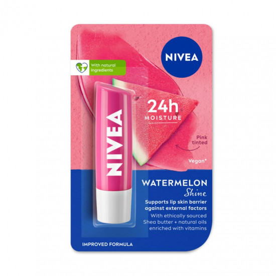 NIVEA Watermelon Shine 4.8g Lip Balm|24 H Melt in Moisture Formula|Natural Oils|Glossy Finish