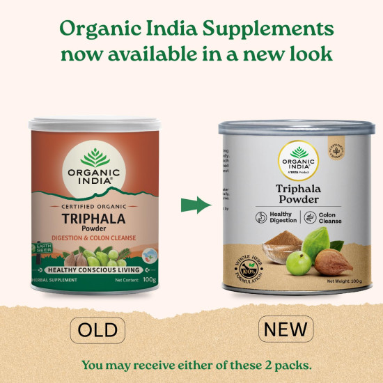 A TATA Product - Organic India Triphala Powder - 100g, Supports Immune System, Colon & Digestion, For Balanced Bowel & Gut Health, Contains Bioactives and Antioxidants, GMP & NPOP Certified Organic
