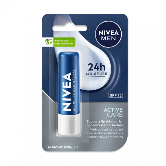 NIVEA MEN Active Care 4.8g Lip Balm|24 H Melt in Moisture Formula|Natural Oils|Nourished Lips