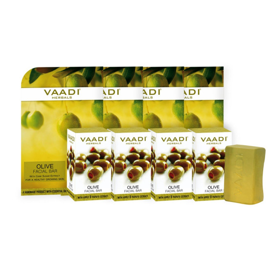 Vaadi Herbals Value Olive Facial Bars with Cane Sugar Extract, 25gm x 4