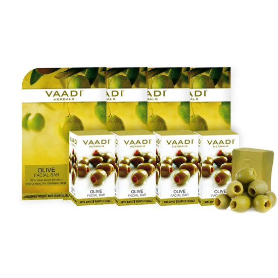 Vaadi Herbals Value Olive Facial Bars with Cane Sugar Extract, 25gm x 4