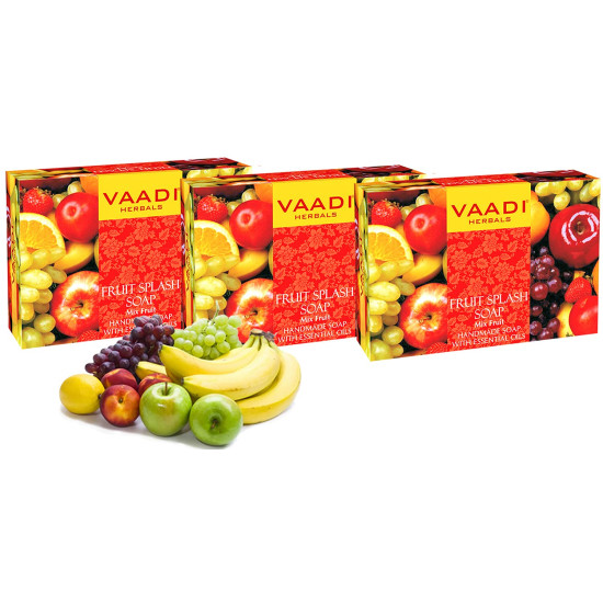 Vaadi Herbals Fruit Splash Soap with Extracts of Orange, Peach, Green Apple and Lemon, 75gms x 3