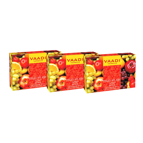 Vaadi Herbals Fruit Splash Soap with Extracts of Orange, Peach, Green Apple and Lemon, 75gms x 3