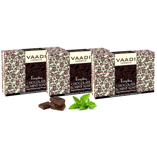 Vaadi Herbals Value Tempting Chocolate and Mint Soap, Deep Moisturising Therapy, 3 x 75g