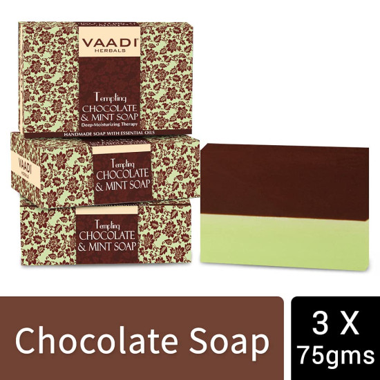 Vaadi Herbals Value Tempting Chocolate and Mint Soap, Deep Moisturising Therapy, 3 x 75g