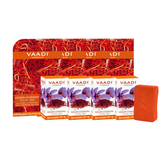 Vaadi Herbals Value Kesar Chandan Facial Bars with Extract of Orange Peel, 25gm x 4