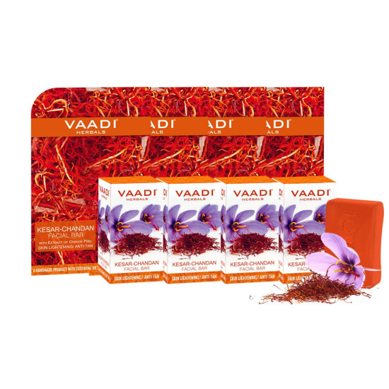 Vaadi Herbals Value Kesar Chandan Facial Bars with Extract of Orange Peel, 25gm x 4