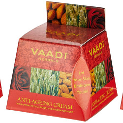 Vaadi Herbals Value Anti Ageing Cream, Almond Wheatgerm Oil and Rose, 30g x 3