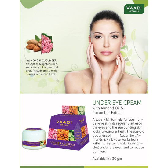 Vaadi Herbals Under Eye Cream, Almond Oil and Cucumber Extract, 30g x 3