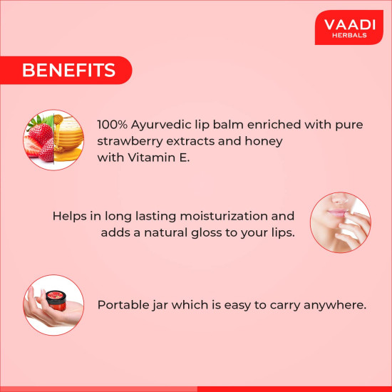 Vaadi Herbals Lip Balm, Strawberry and Honey, 10g