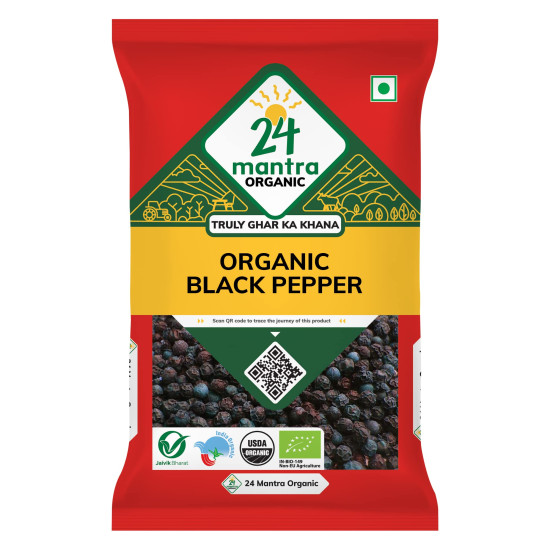 24 Mantra Organic Black Pepper - 100gms | Pack of 1 | Chemical Free & Pesticides Free | Unadulterated | Rich Flavour