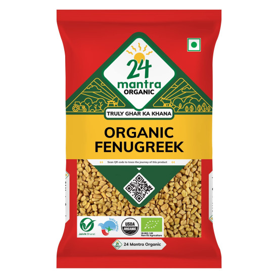 24 Mantra Organic Fenugreek Seeds/Methi Dana/Menthi Ginja - 100gms | Pack of 1 | 100% Organic | Chemical Free & Pesticides Free