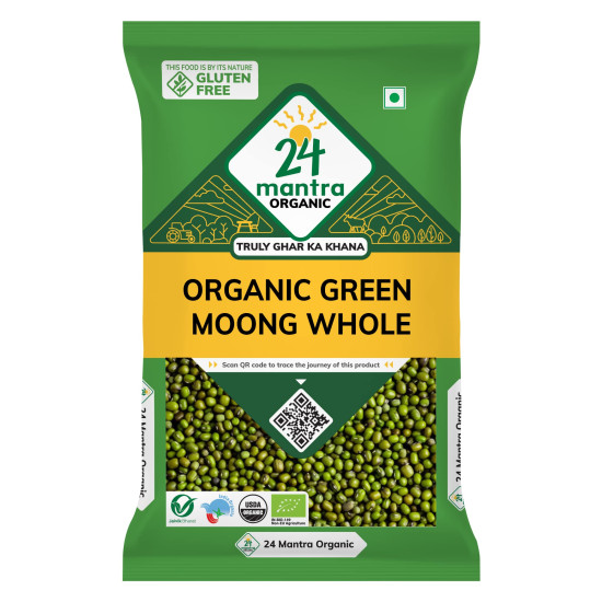 24 Mantra Organic Unpolished Green Moong Whole/Hari Moong/Pesara Pappu- 500gms | Pack of 1 | 100% Organic | Chemical Free & Pesticides Free | Ideal for Sprouting | Unadulterated