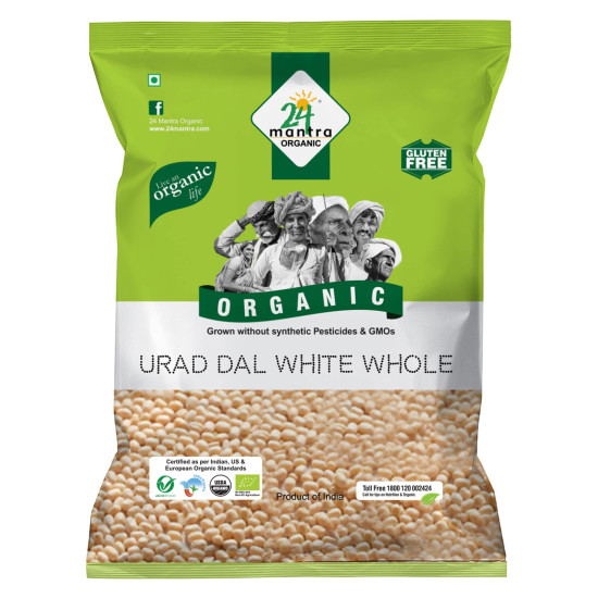 24 Mantra Organic Unpolished Urad Dal White Whole/Minapa Pappu - 500gms | Pack of 1 | 100% Organic | Chemical Free & Pesticides Free | Free From Impurities | Unadulterated | Natural Protein Source