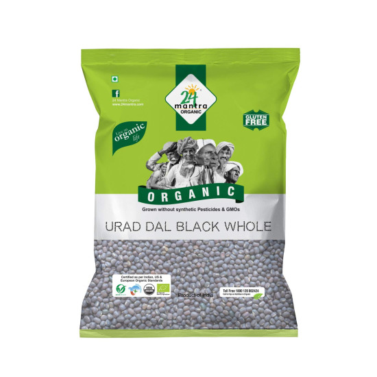 24 Mantra Organic Unpolished Urad Dal Black Whole/Black Gram Whole/Minapa pappu/Kali dal - 500gms | Pack of 1 | 100% Organic | Chemical Free & Pesticides Free