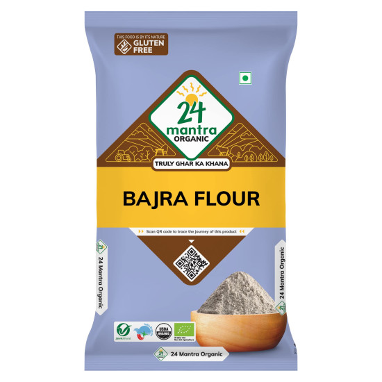 24 Mantra Organic Bajra Flour/Pearl Millet Flour/Sajjalu - 500gms | Pack of 1 | Chemical Free & Pesticides Free | Naturally Gluten-free