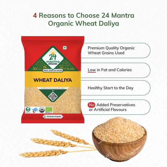 24 Mantra Organic Wheat Daliya/Broken Wheat/Godhuma Daliya/Gehoon Daliya - 500gms | Pack of 1 | Chemical Free & Pesticides Free | No Preservatives | Easy to Use