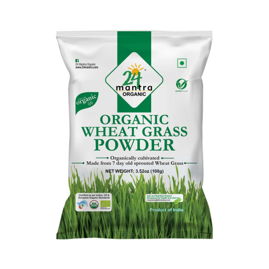 24 Mantra Organic Wheat Grass Powder - 100gms | Pack of 1 | 100% Organic | Chemical Free & Pesticides Free