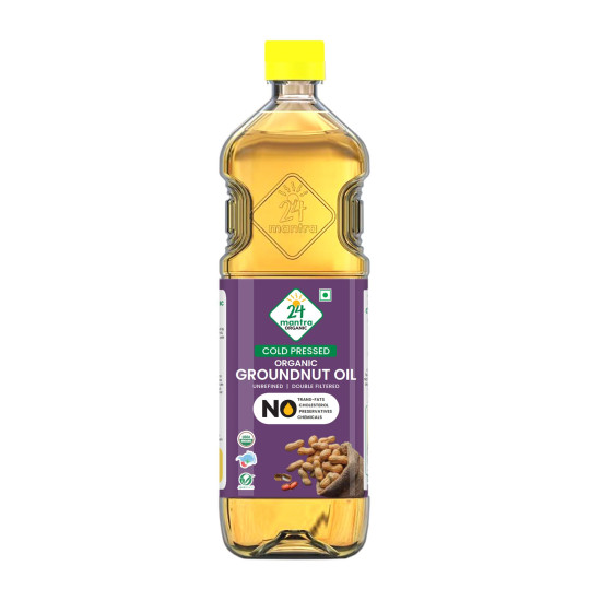 24 Mantra Organic Unrefined Groundnut Oil/Moongphali ka Tel- 1 L | Pack of 1 | 100% Organic | Chemical Free & Pesticides Free | Double Filtered | Expeller-Pressed