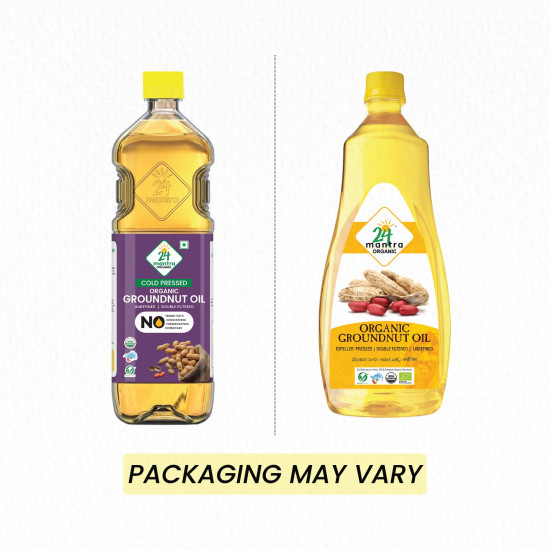 24 Mantra Organic Unrefined Groundnut Oil/Moongphali ka Tel- 1 L | Pack of 1 | 100% Organic | Chemical Free & Pesticides Free | Double Filtered | Expeller-Pressed