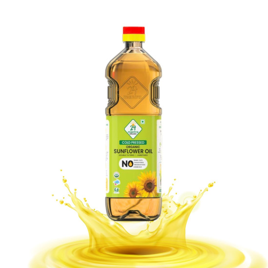 24 Mantra Organic Coldpressed Sunflower Oil 1L | Pack of 1 | 100% Organic | Chemical Free & Pesticides Free