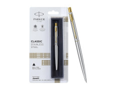 Parker Classic Stainless Steel Gold Trim Ball Pen | Blue Ink | Ballpoint Pen for Smooth Writing | Elegant Design and Great for Gifting or Celebrations